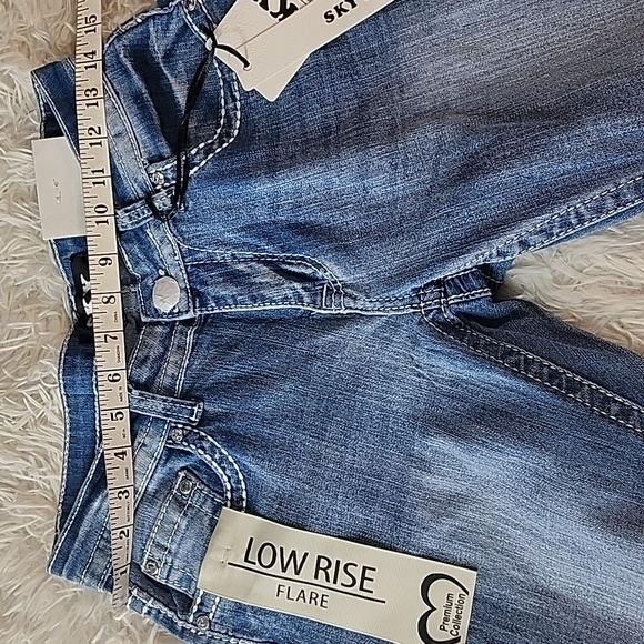 Sky Women's Blue Embroidered Jeans Brand New Low Rise Flare - Picture 5 of 14